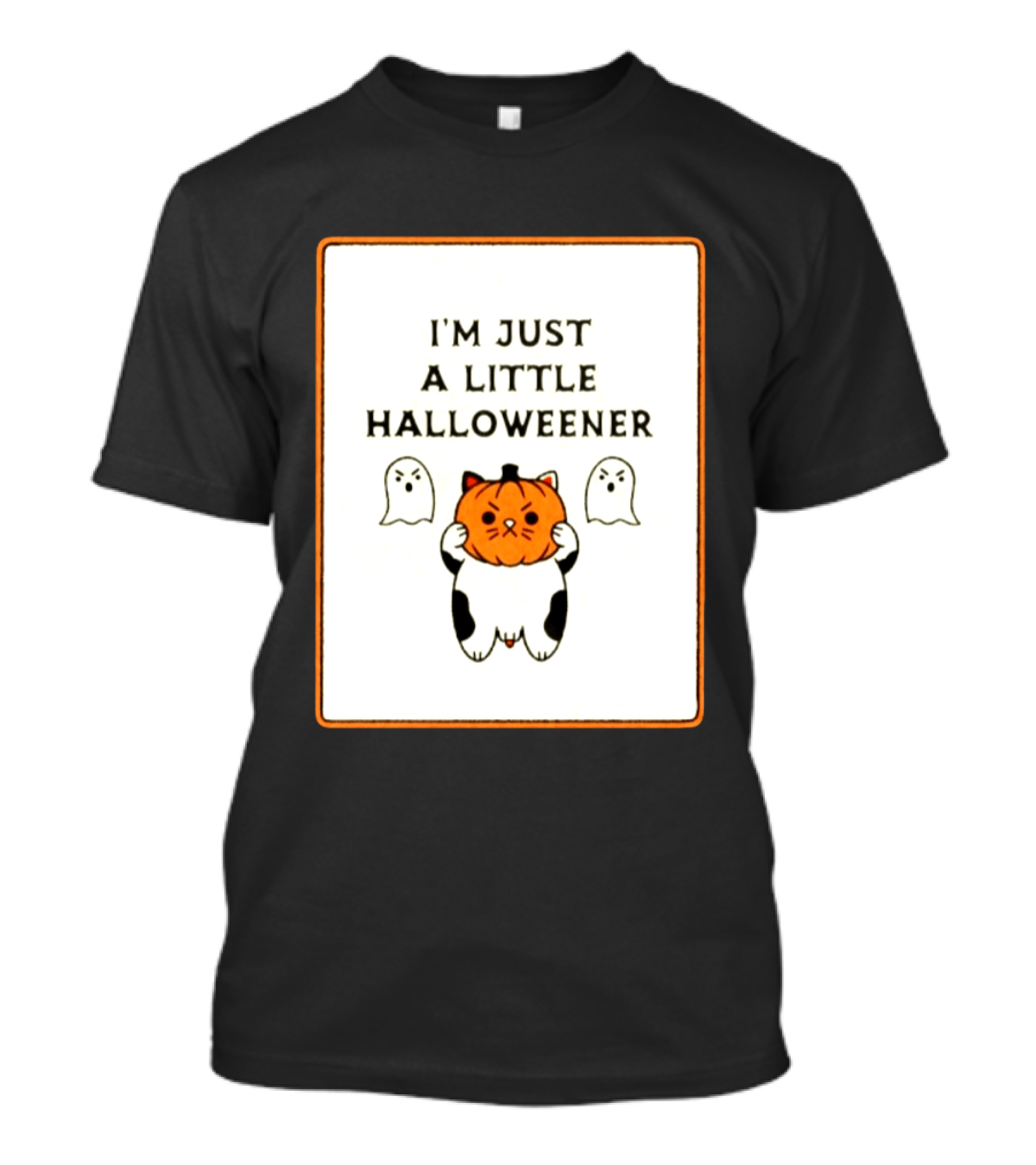I'm Just A Little Halloweener Cat Holding Pumpkin Face With Ghosts T-Shirt