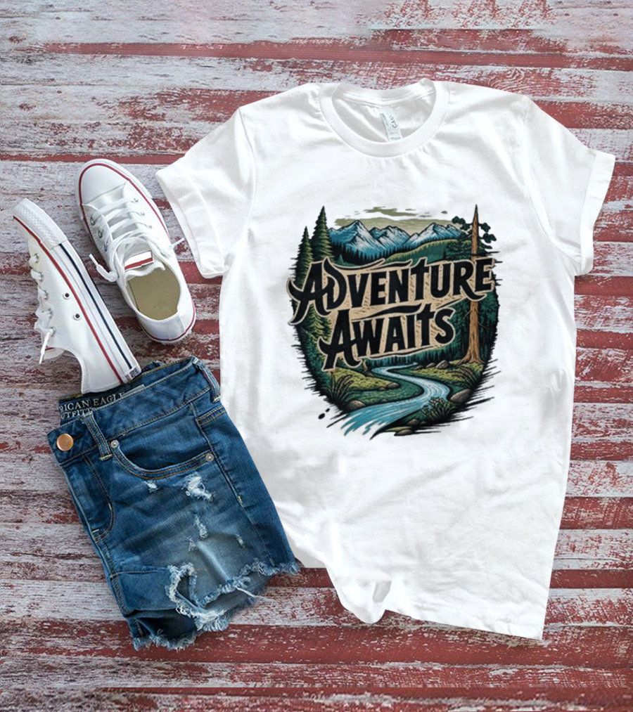 Adventure Awaits Scenic Nature Camping Family Summer Wanderlust Vacation T-Shirt