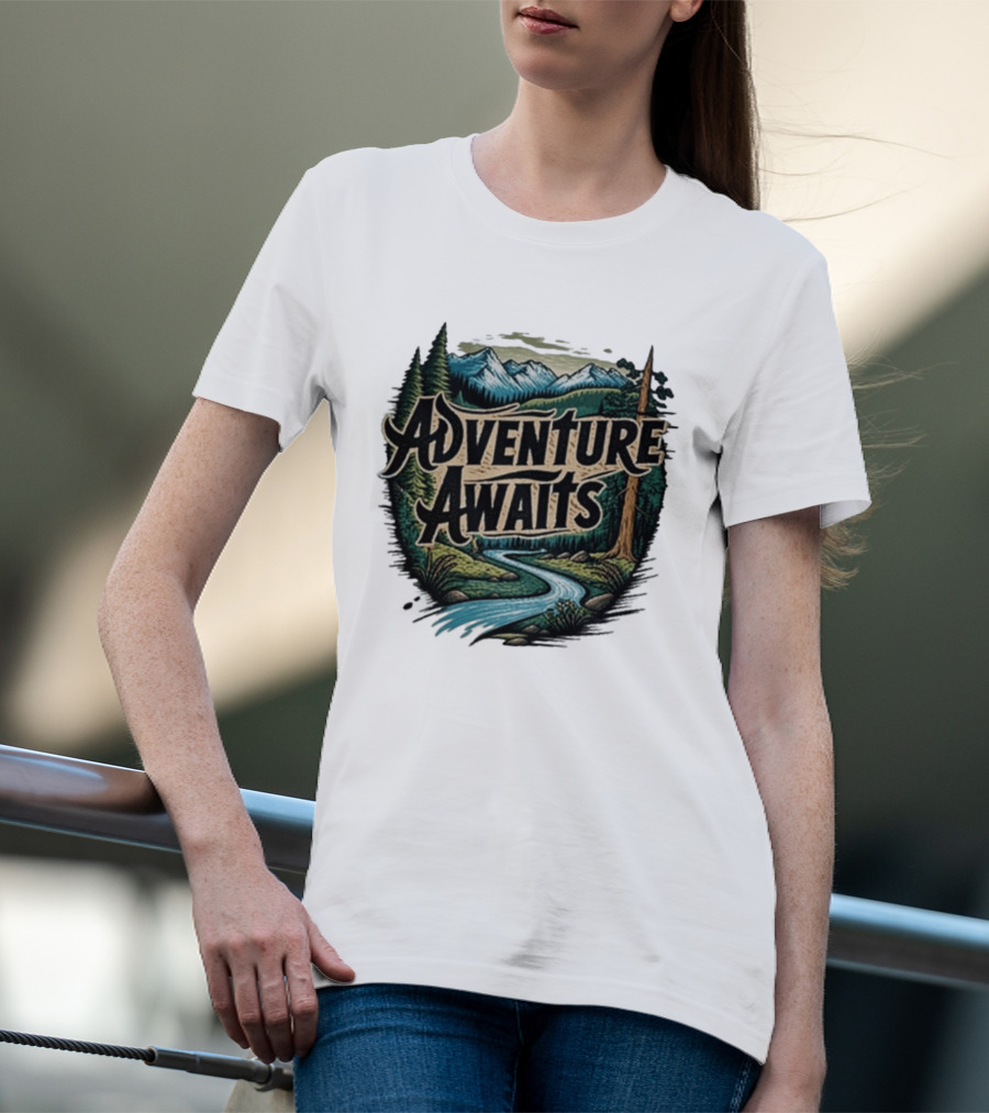 Adventure Awaits Scenic Nature Camping Family Summer Wanderlust Vacation T-Shirt
