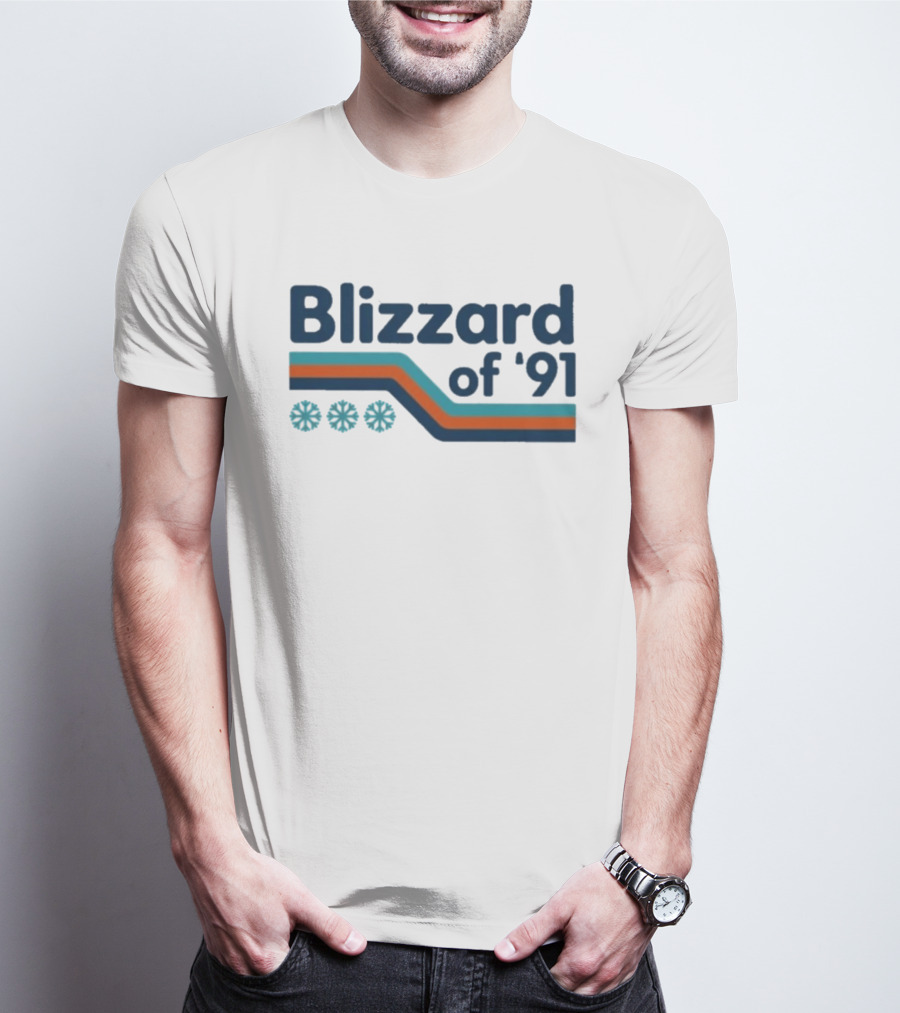 Blizzard Of '91 Retro Winter Snowflakes And Stripes T-Shirt