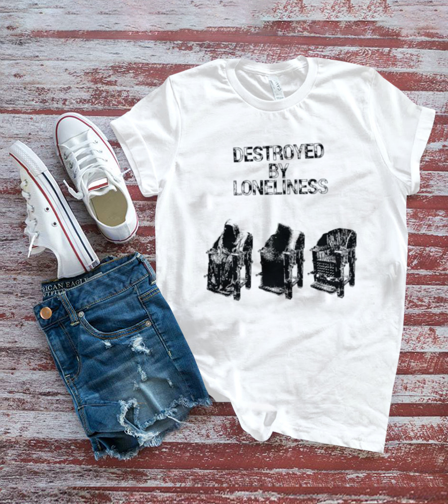 Destroyed By Loneliness Dark Gothic With Falling Office Chairs T-Shirt