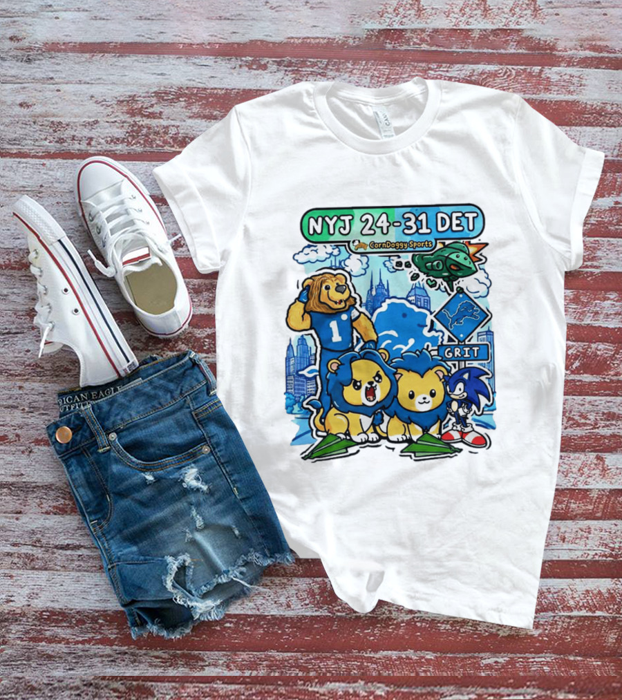 NYJ 24 31 DET Corndoggy Sports Grit Lions Cityscape T-Shirt