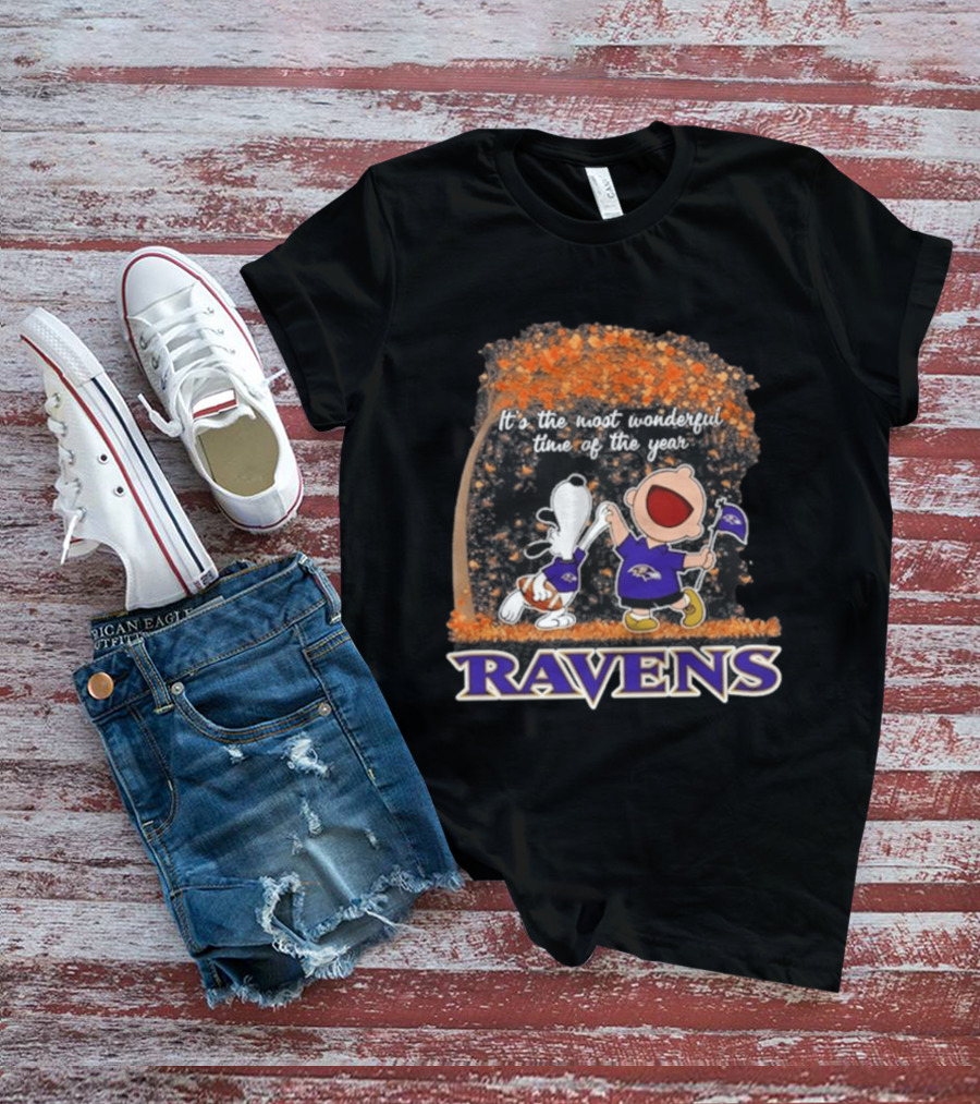Baltimore Ravens Snoopy Charlie Brown It's The Most Wonderful Time Of The Year T-Shirt