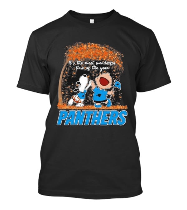 Carolina Panthers Snoopy Charlie Brown Dancing It's The Most Wonderful Time Of The Year 2026 T-Shirt