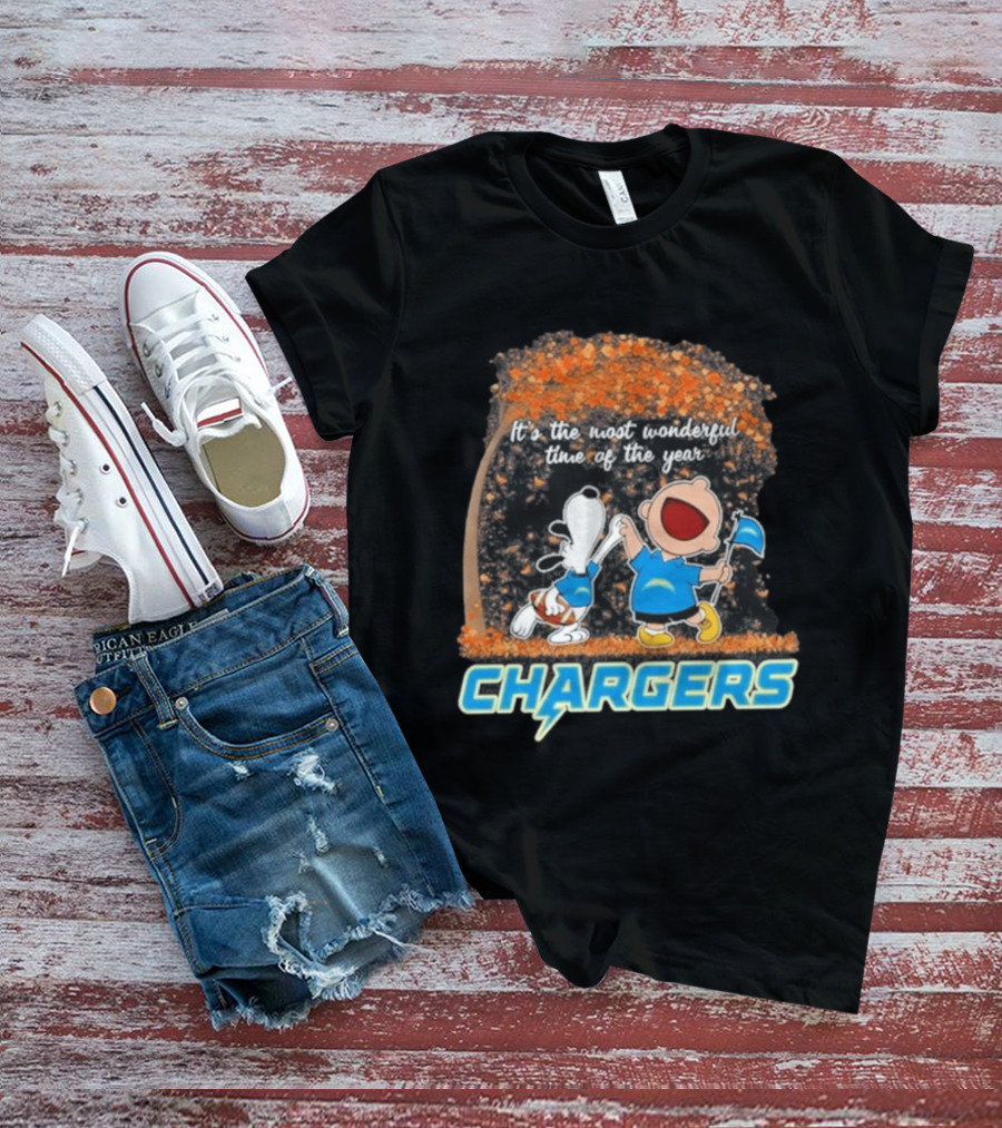Los Angeles Chargers Snoopy Charlie Brown Dancing 2026 Most Wonderful Time Of The Year T-Shirt