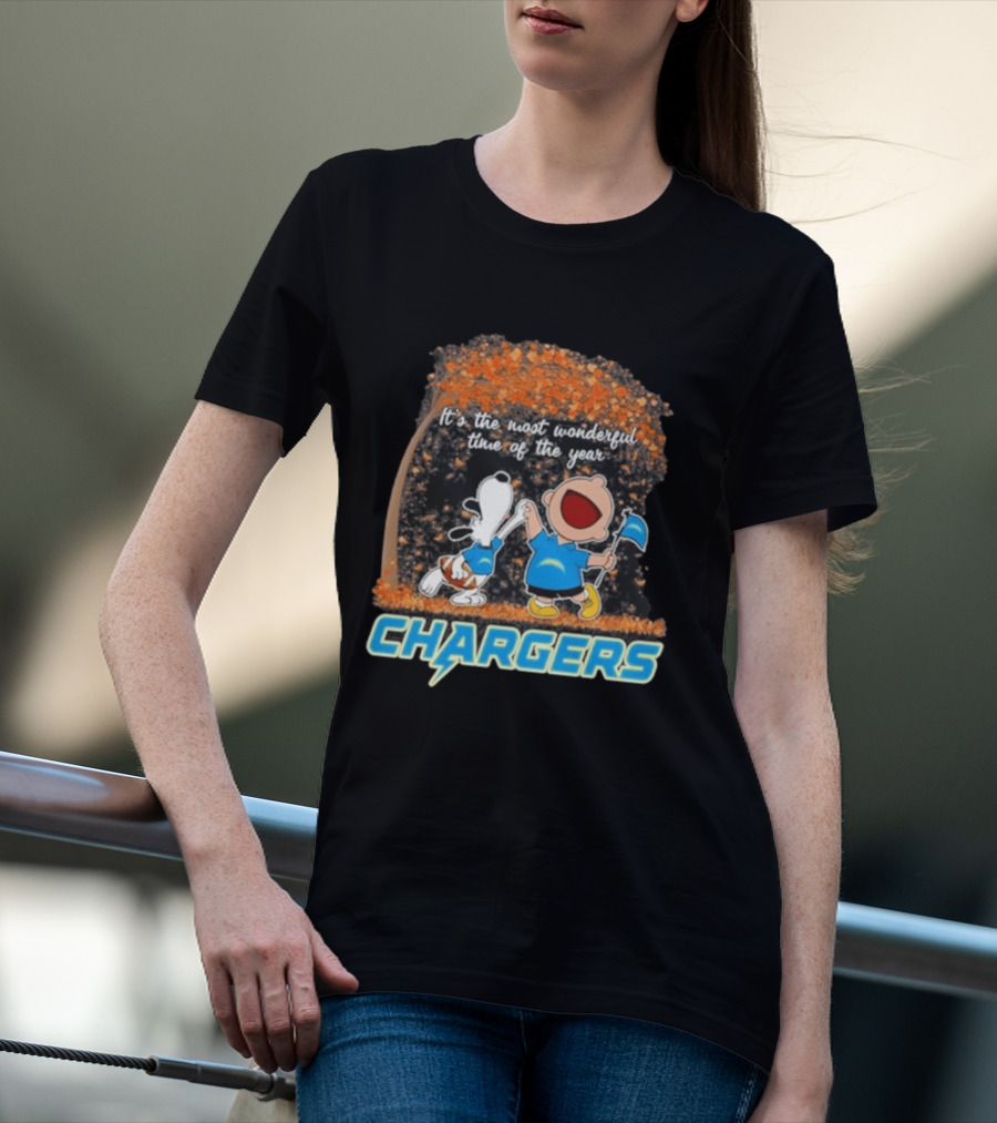 Los Angeles Chargers Snoopy Charlie Brown Dancing 2026 Most Wonderful Time Of The Year T-Shirt