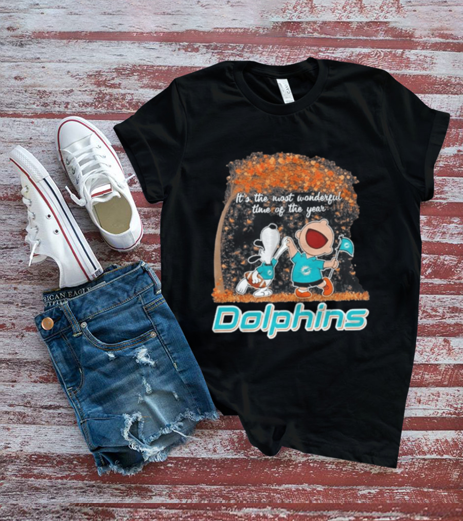 Miami Dolphins Snoopy Charlie Brown It's The Most Wonderful Time Of The Year 2026 T-Shirt
