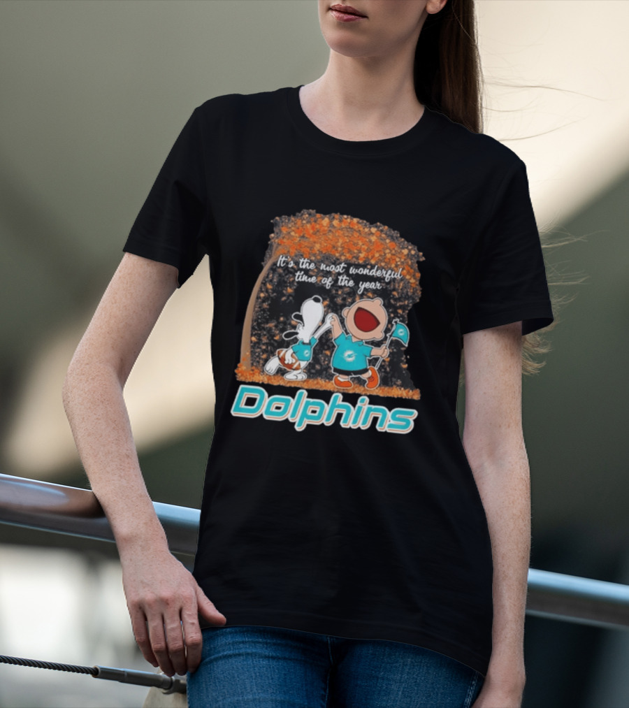 Miami Dolphins Snoopy Charlie Brown It's The Most Wonderful Time Of The Year 2026 T-Shirt