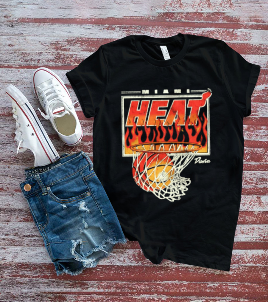 Miami Heat Duvin Basketball NBA Flaming Hoop And Ball T-Shirt
