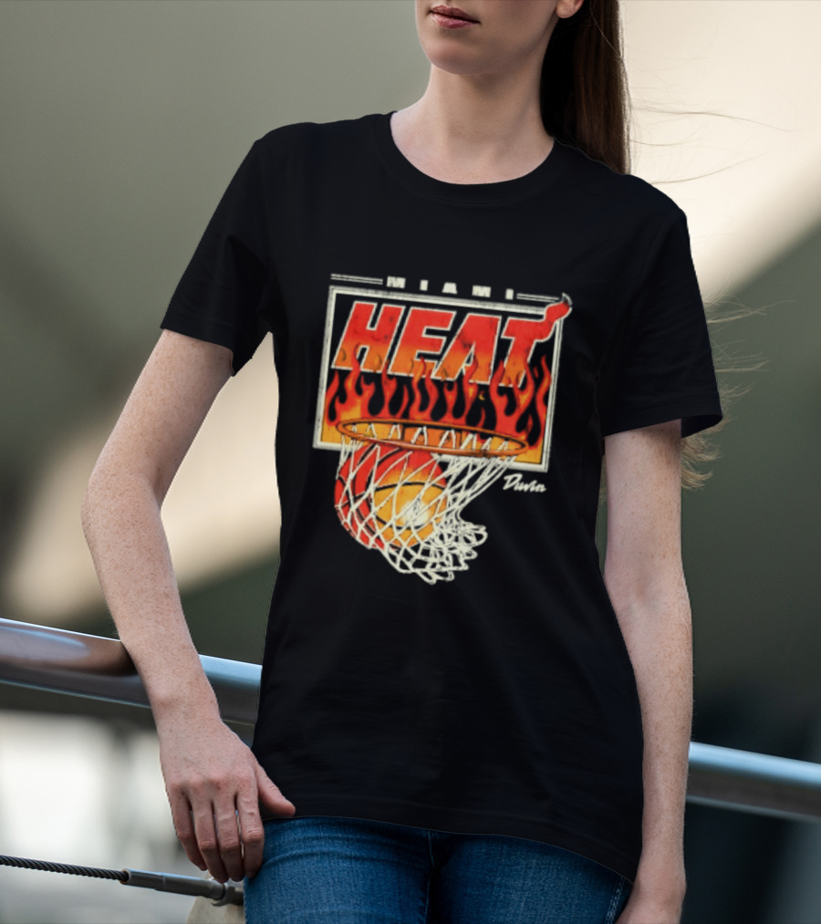Miami Heat Duvin Basketball NBA Flaming Hoop And Ball T-Shirt