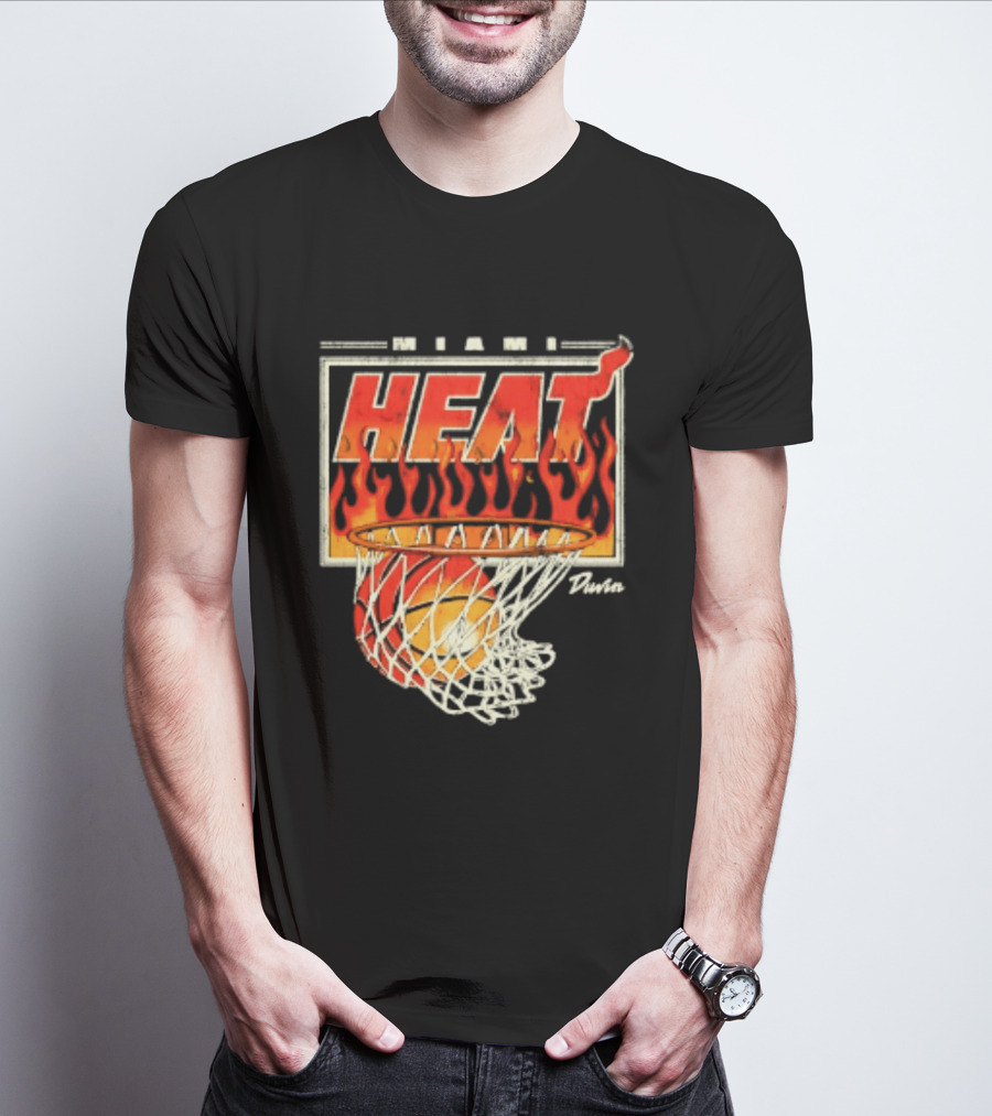 Miami Heat Duvin Basketball NBA Flaming Hoop And Ball T-Shirt