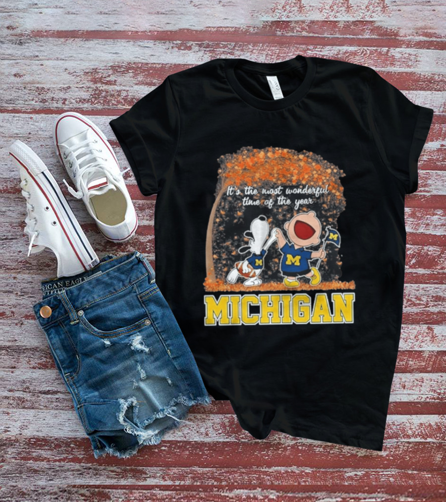 Michigan Wolverines Snoopy Charlie Brown 2026 Most Wonderful Time T-Shirt