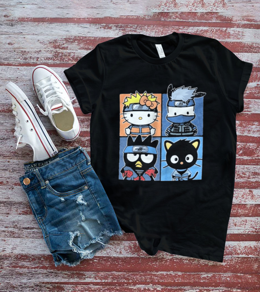Naruto Shippuden Hello Kitty Friends Crossover Featuring Iconic Characters In Ninja Attire T-Shirt