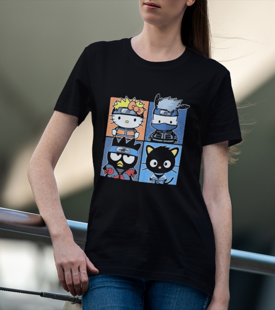 Naruto Shippuden Hello Kitty Friends Crossover Featuring Iconic Characters In Ninja Attire T-Shirt