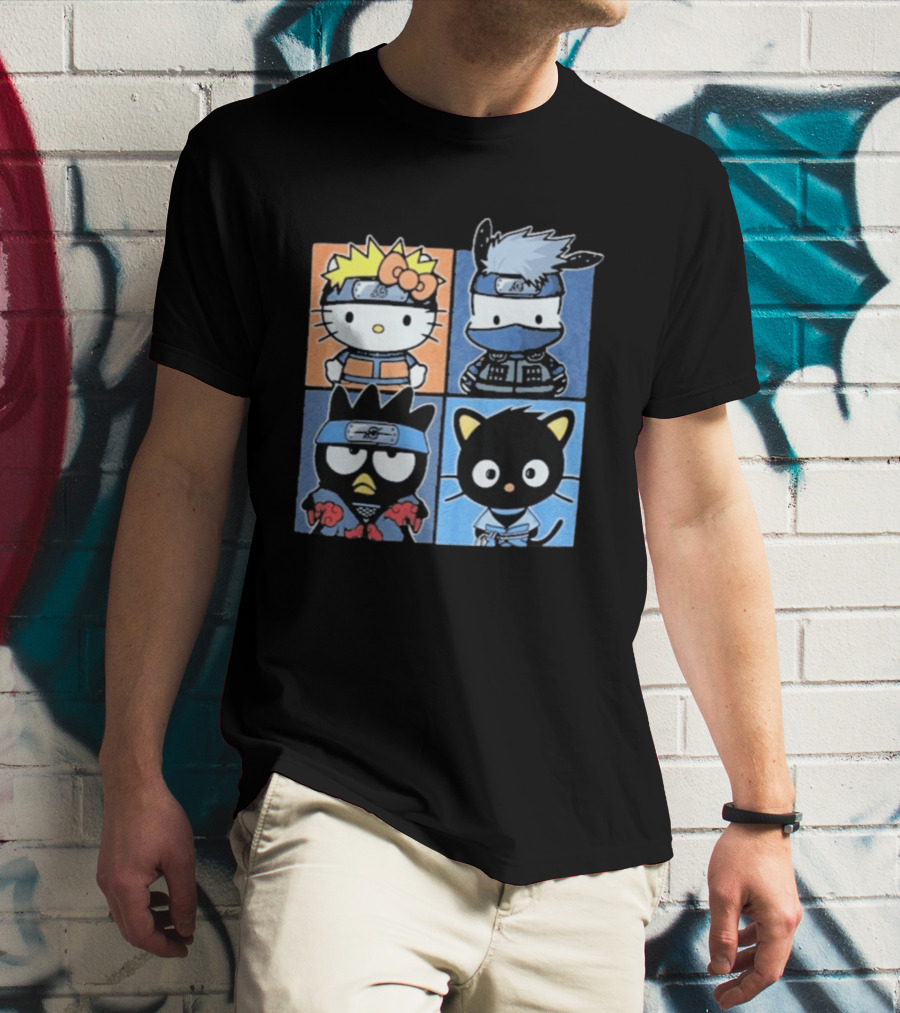 Naruto Shippuden Hello Kitty Friends Crossover Featuring Iconic Characters In Ninja Attire T-Shirt