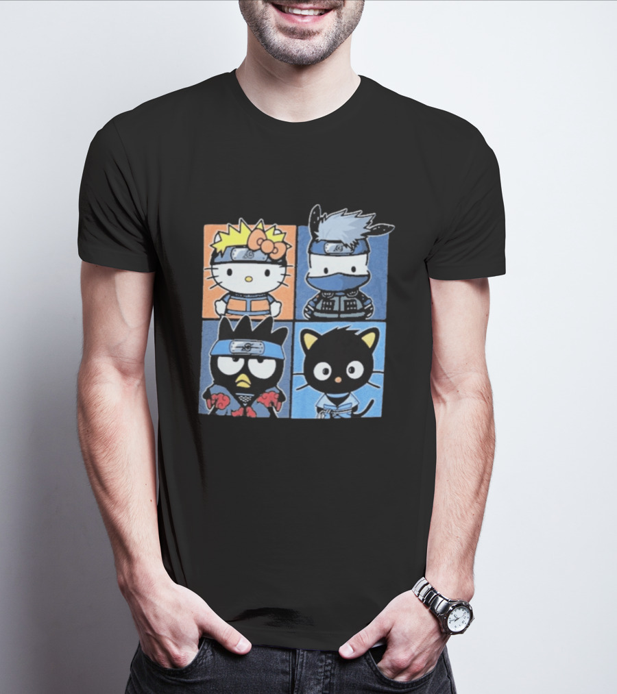 Naruto Shippuden Hello Kitty Friends Crossover Featuring Iconic Characters In Ninja Attire T-Shirt