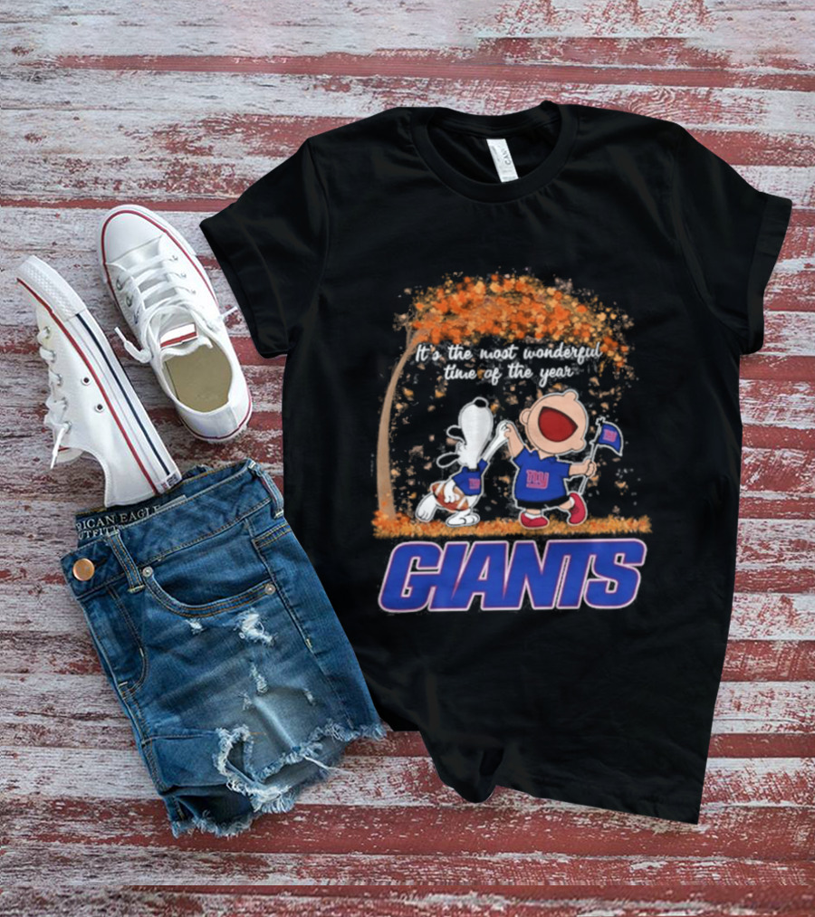 New York Giants Snoopy Charlie Brown 2026 Most Wonderful Time T-Shirt