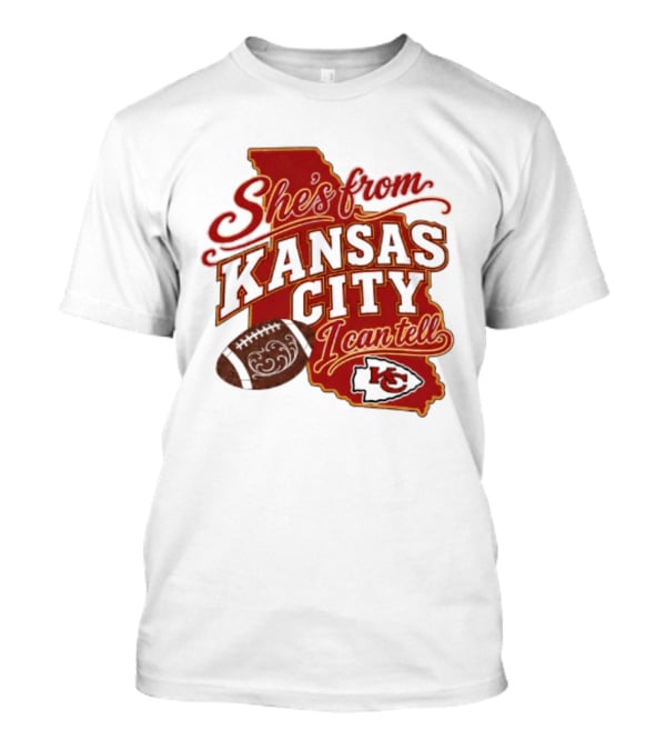 She's From Kansas City Chiefs I Can Tell Football Design With KC Logo And Map T-Shirt