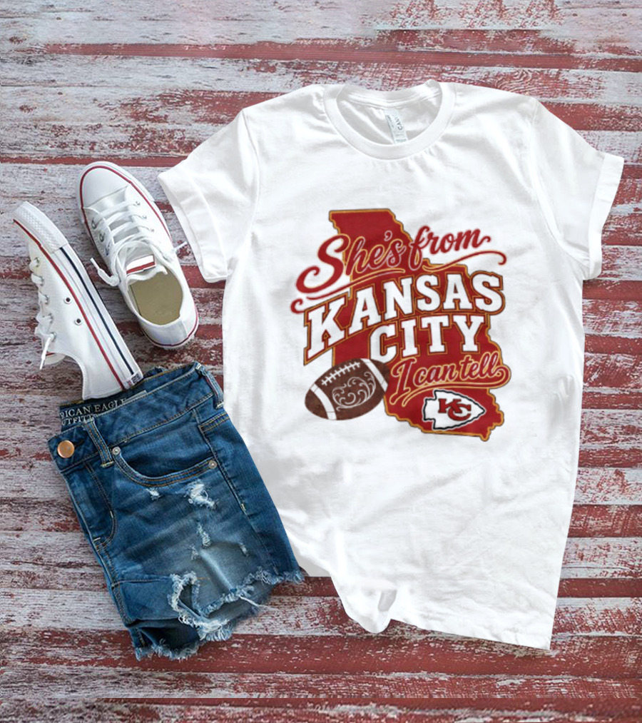 She's From Kansas City Chiefs I Can Tell Football Design With KC Logo And Map T-Shirt