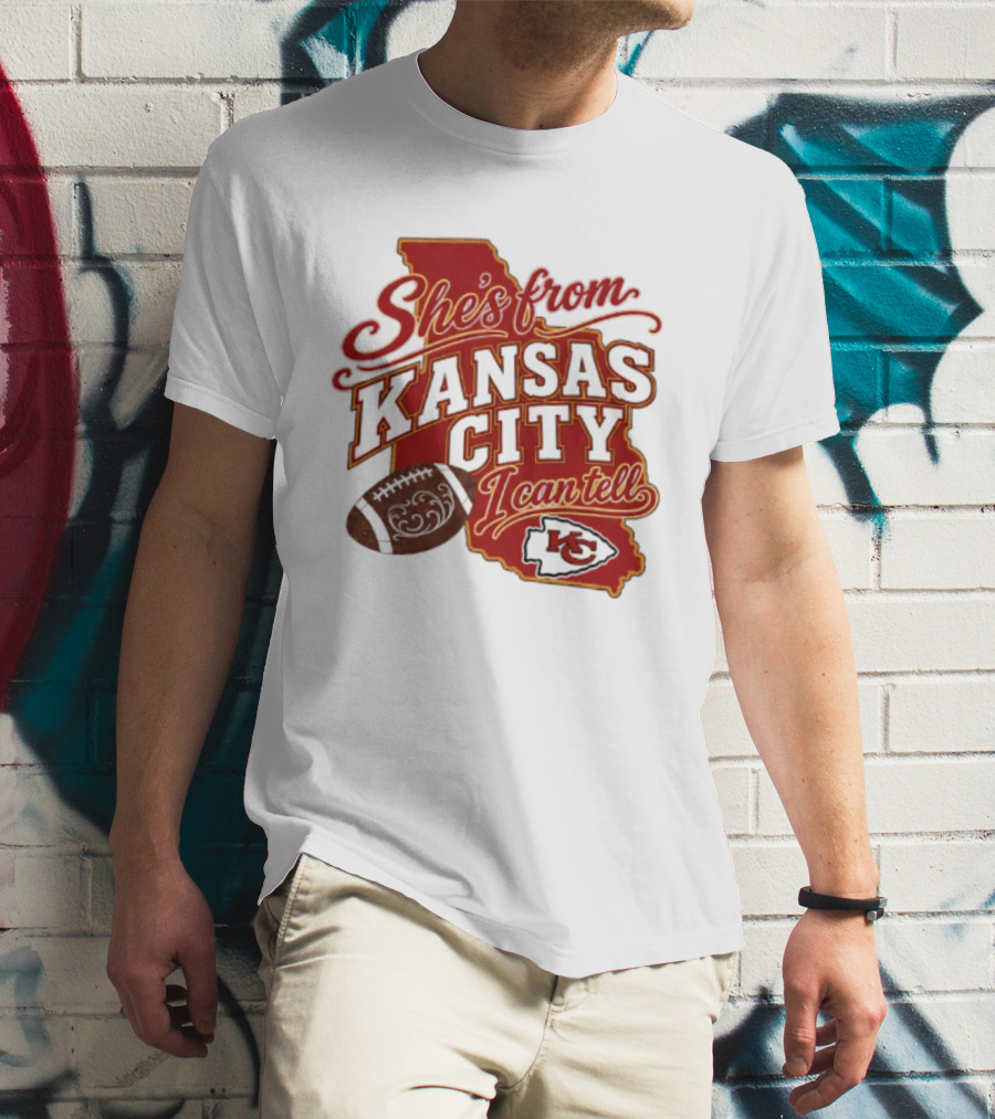 She's From Kansas City Chiefs I Can Tell Football Design With KC Logo And Map T-Shirt