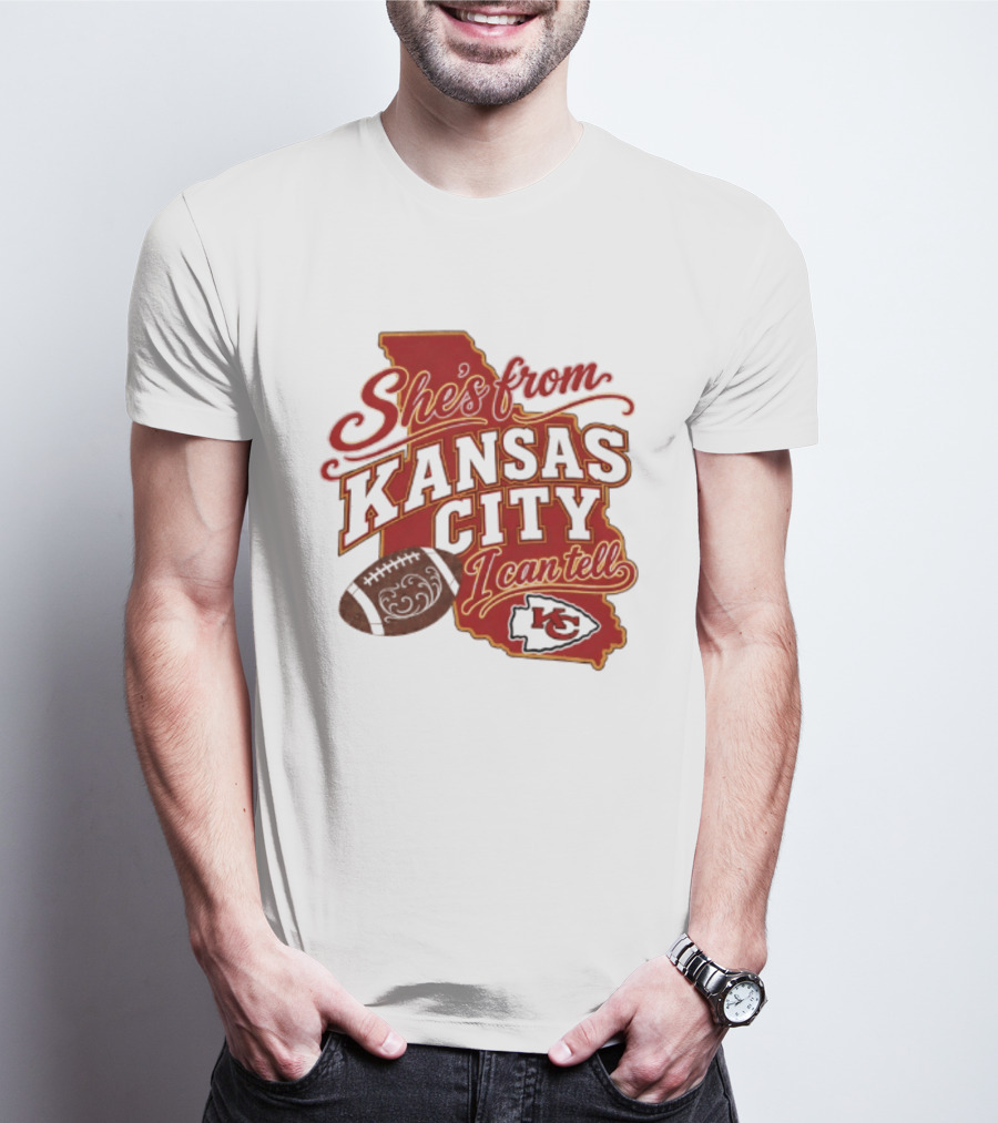 She's From Kansas City Chiefs I Can Tell Football Design With KC Logo And Map T-Shirt