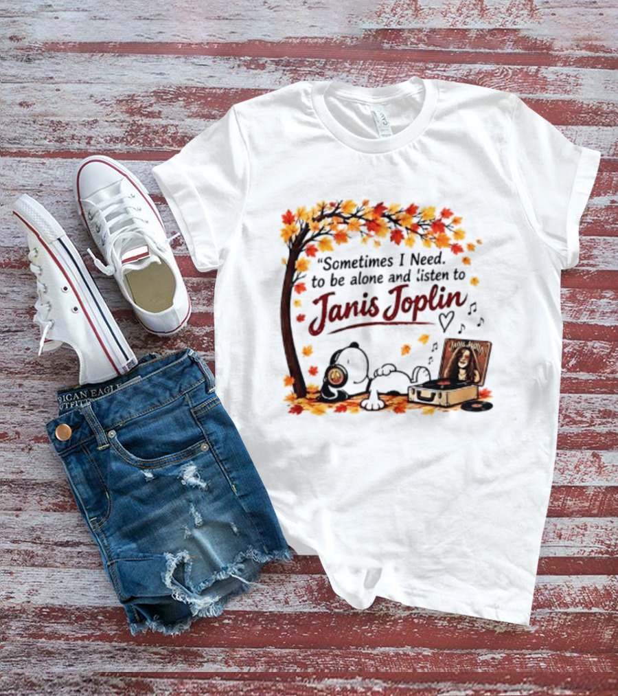 Snoopy Sometimes I Need To Be Alone And Listen To Janis Joplin Under Autumn Tree T-Shirt