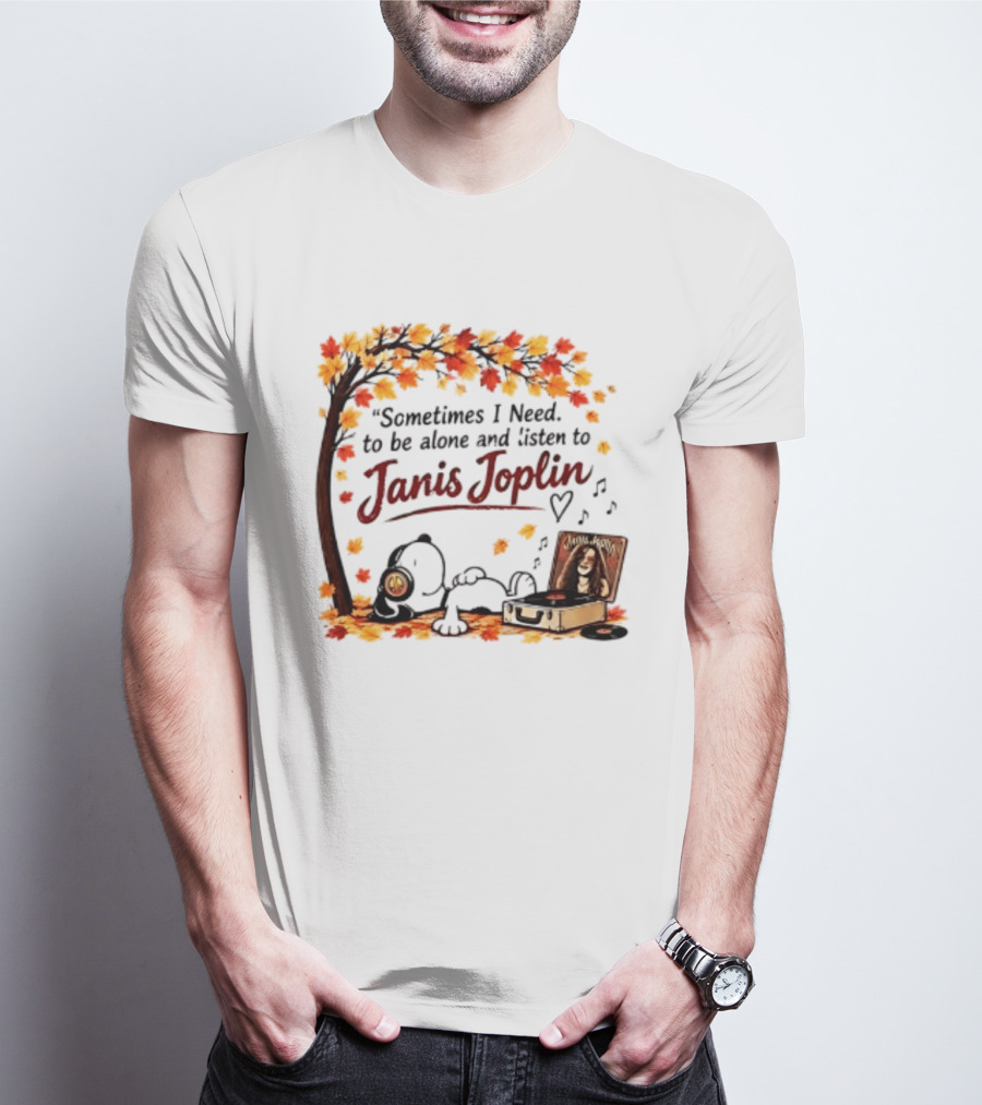 Snoopy Sometimes I Need To Be Alone And Listen To Janis Joplin Under Autumn Tree T-Shirt