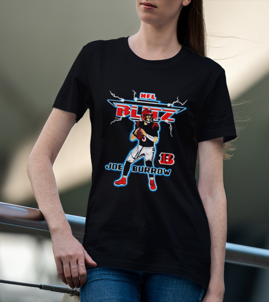 Cincinnati Bengals Joe Burrow NFL Blitz Lightning B T-Shirt