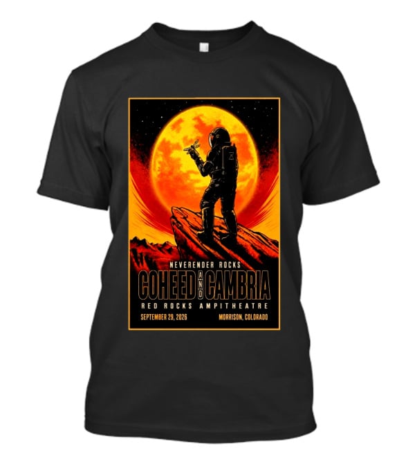 Neverender Rocks Coheed And Cambria Red Rocks Ampitheatre Morrison Colorado September 29 2026 Astronaut Orange Moon Scene T-Shirt