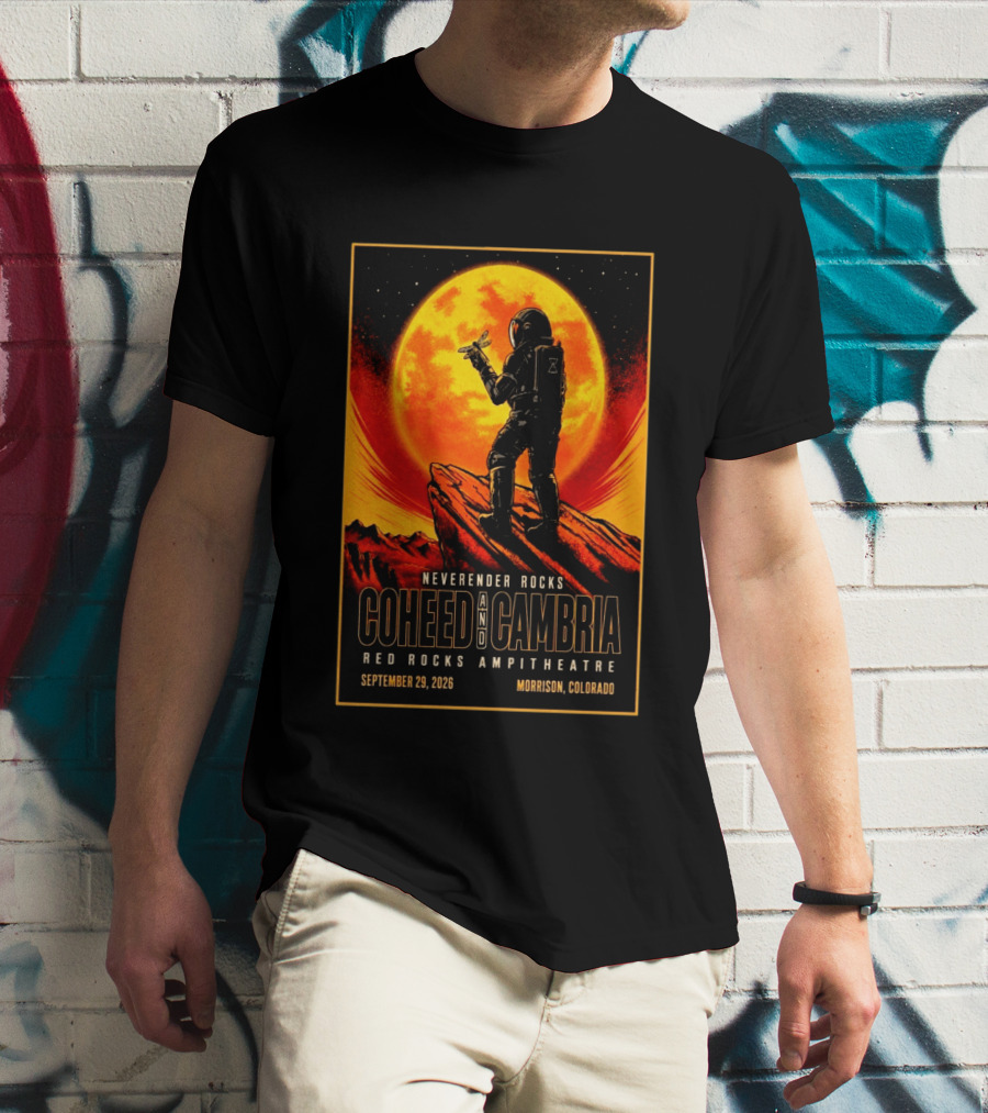 Neverender Rocks Coheed And Cambria Red Rocks Ampitheatre Morrison Colorado September 29 2026 Astronaut Orange Moon Scene T-Shirt