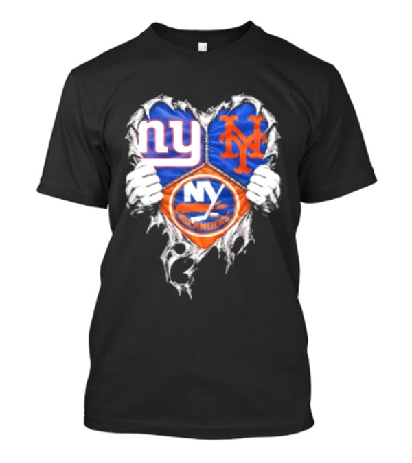 New York Giants Mets Islanders Heart Scratch T-Shirt