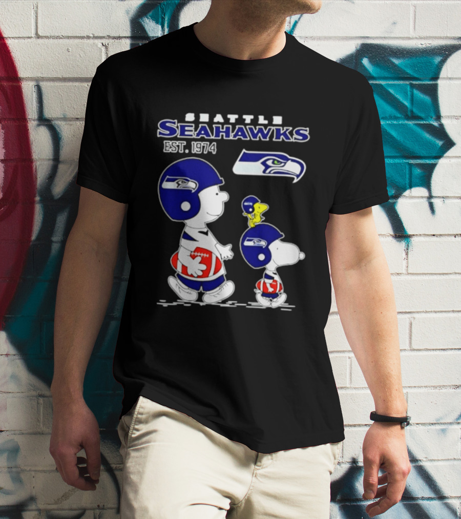 Seattle Seahawks Peanuts Snoopy Charlie Brown Est 1974 NFL T-Shirt