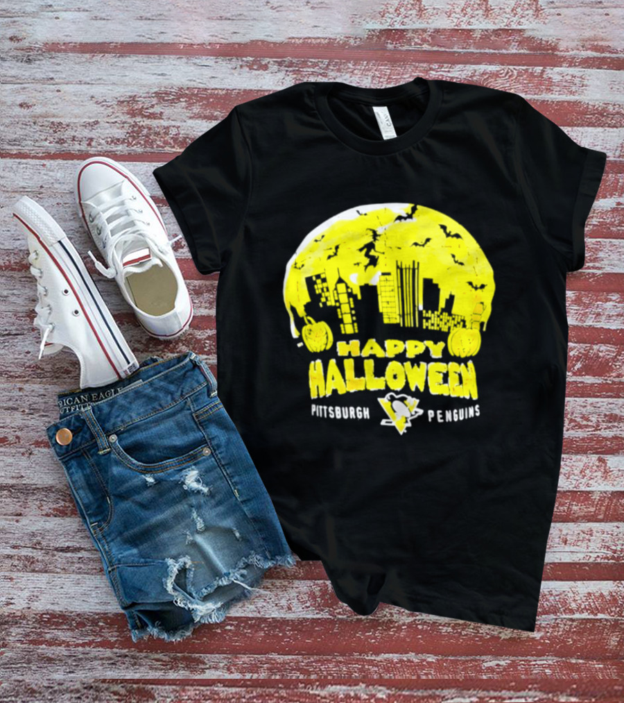Pittsburgh Penguins Happy Halloween Skyline Pumpkins T-Shirt