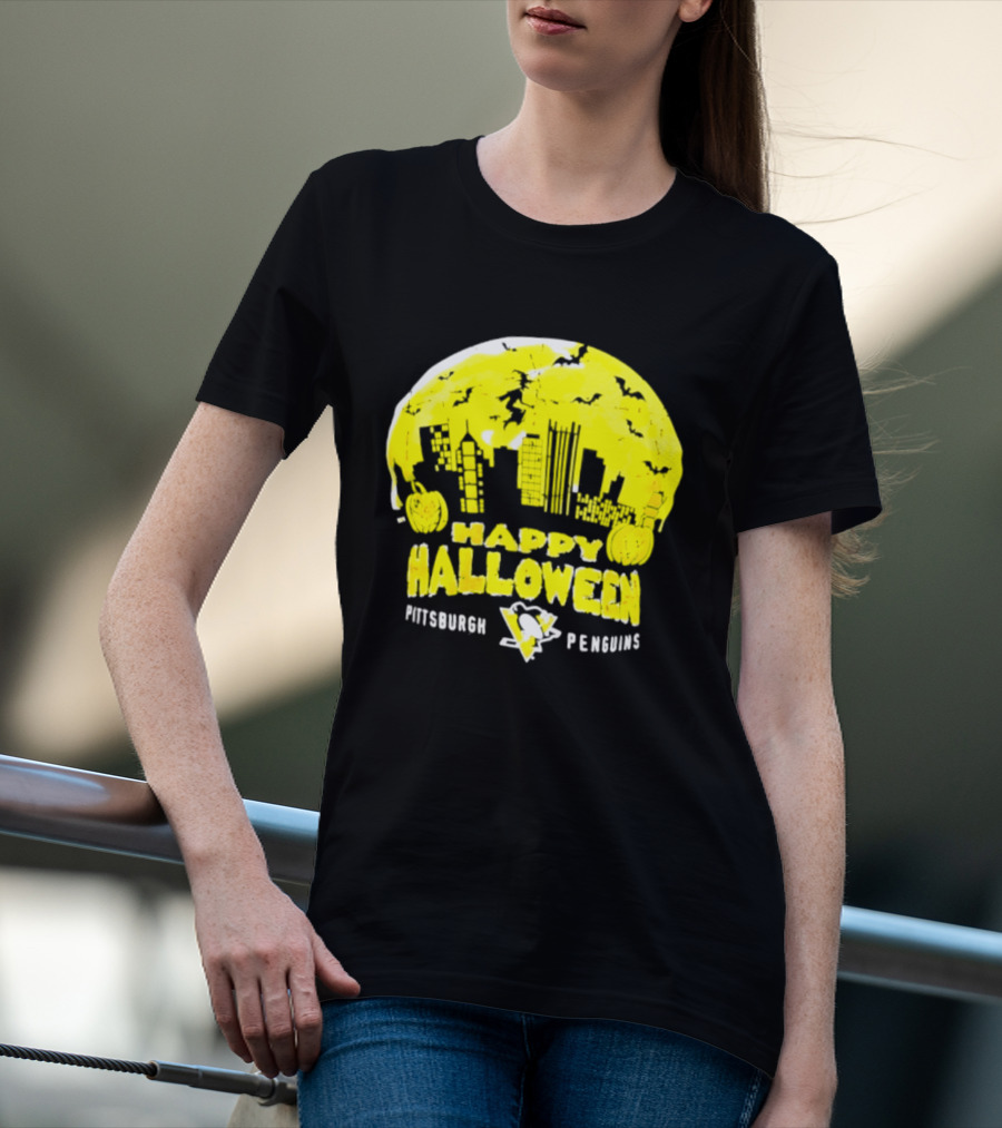 Pittsburgh Penguins Happy Halloween Skyline Pumpkins T-Shirt