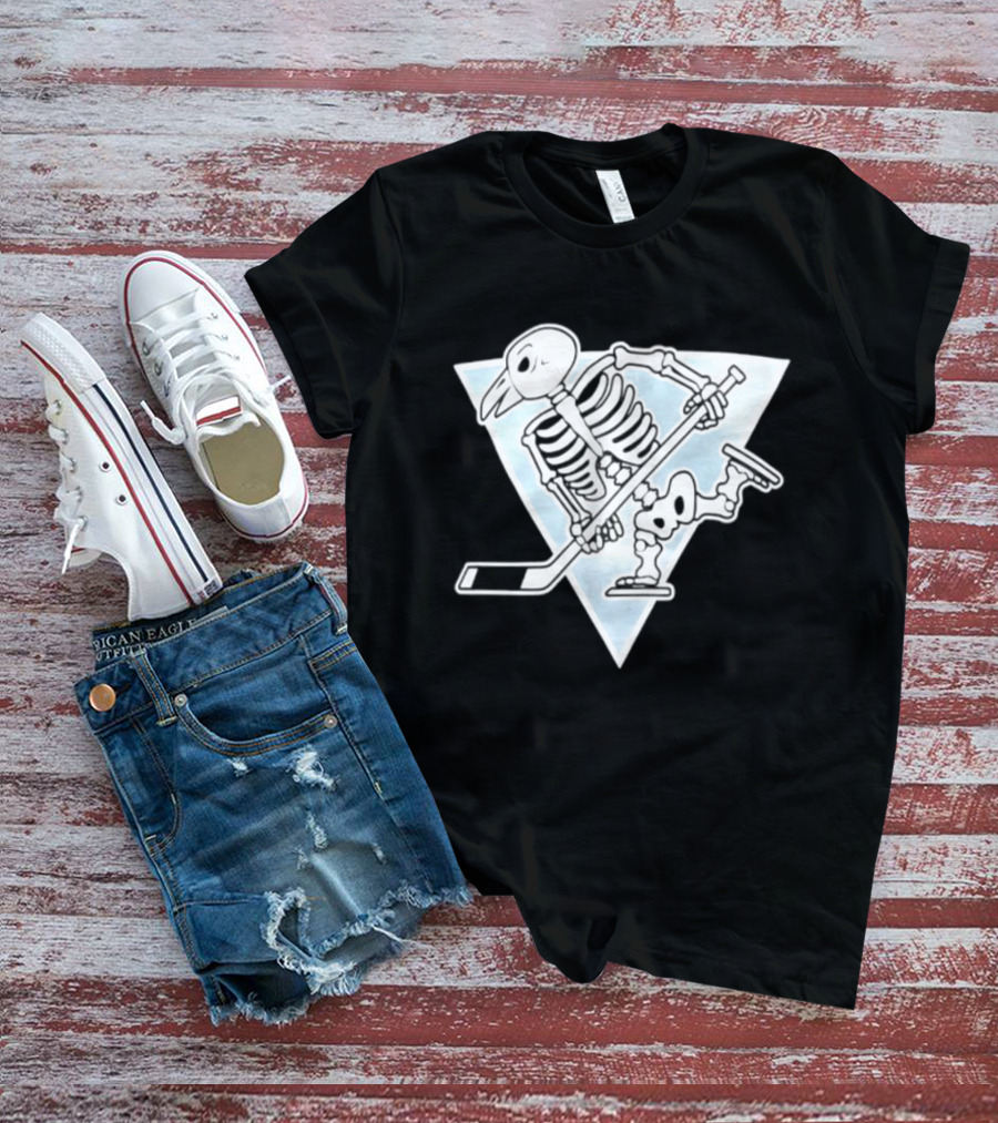 Pittsburgh Penguins Skeleton Bird Hockey Triangle T-Shirt
