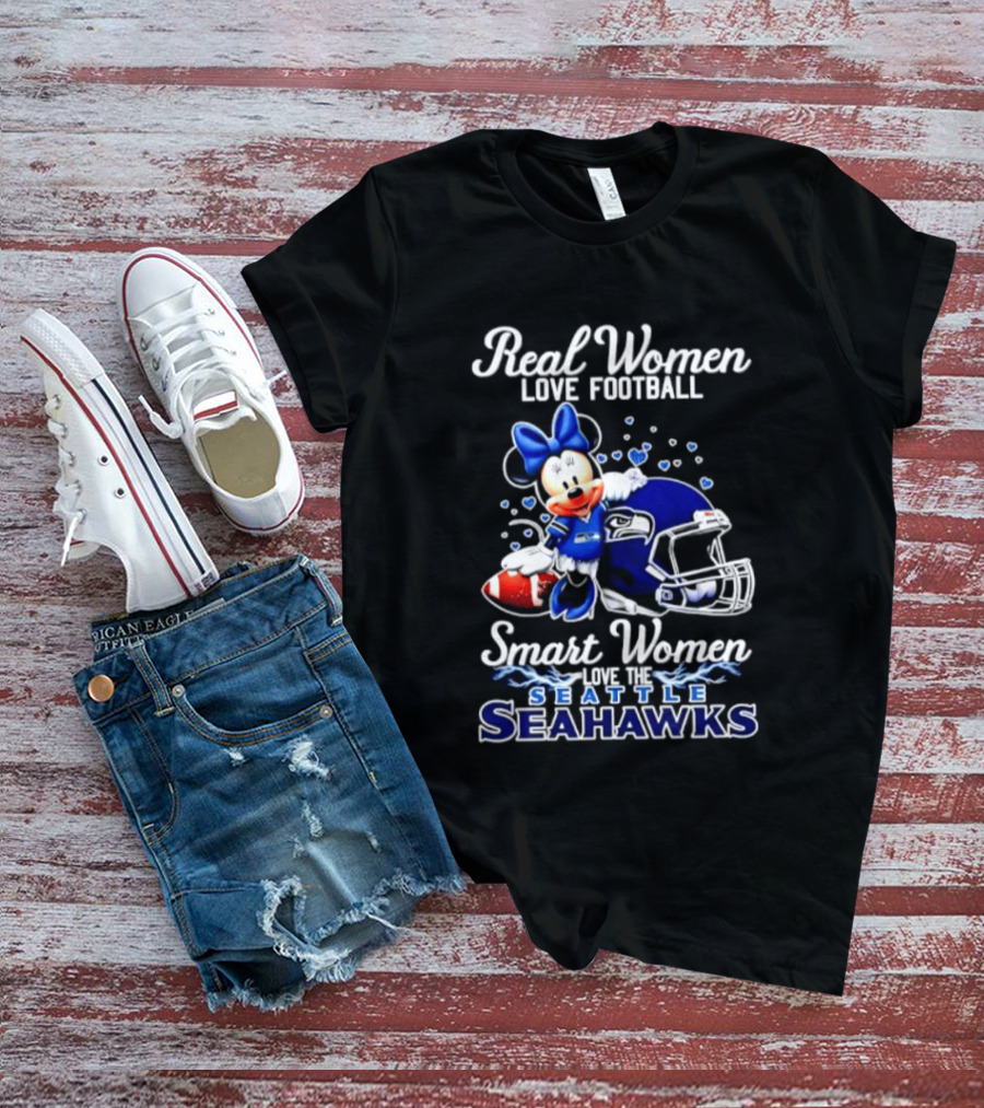 Real Women Love Football Smart Women Love Seattle Seahawks Minnie Mouse Football Fan T-Shirt