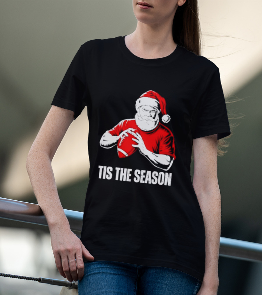 Santa Claus Playing Football Tis The Season Christmas 2026 T-Shirt