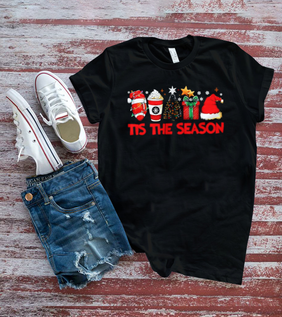 Tis The Season Football Coffee Christmas Tree Gift Santa Hat T-Shirt