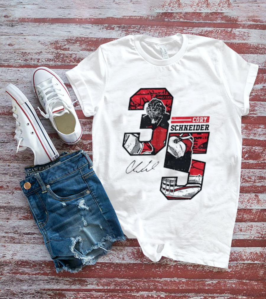 Cory Schneider New Jersey Devils 35 Signature Offset T-Shirt