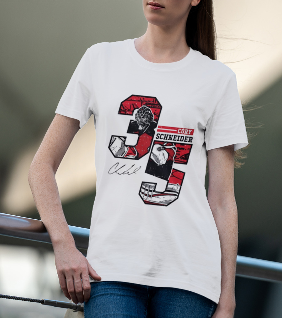 Cory Schneider New Jersey Devils 35 Signature Offset T-Shirt