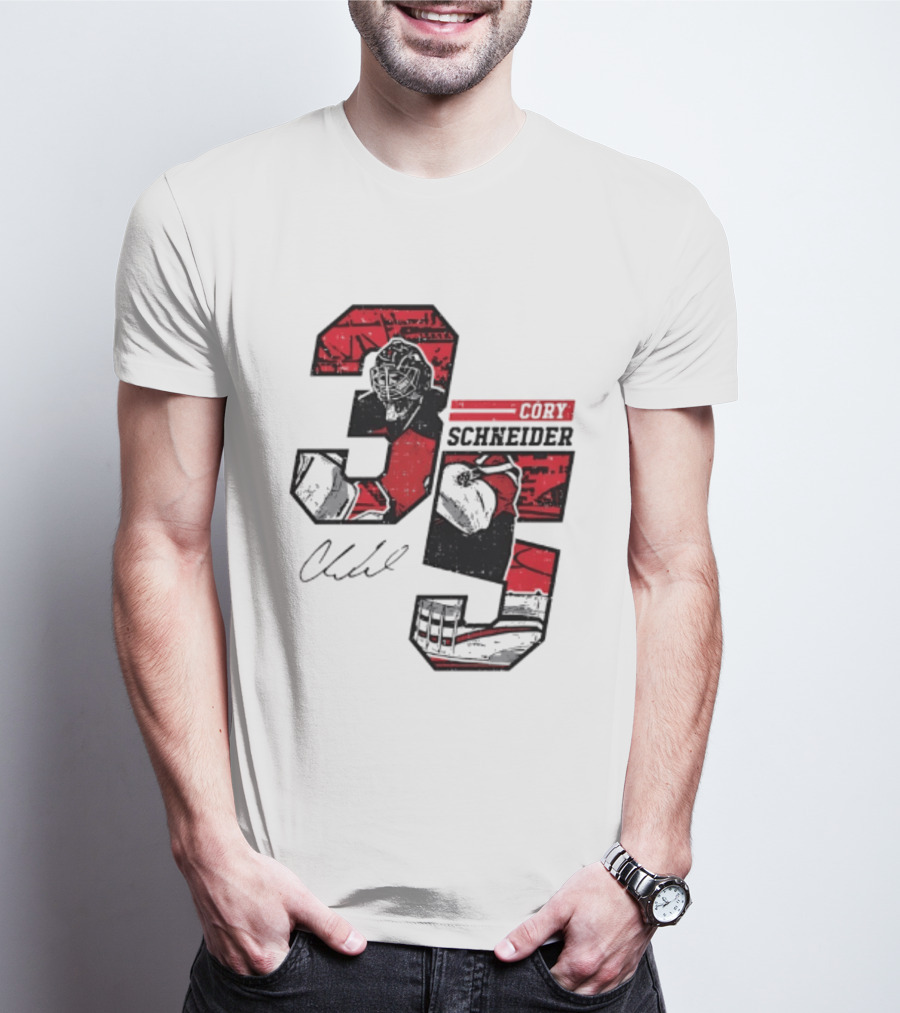 Cory Schneider New Jersey Devils 35 Signature Offset T-Shirt