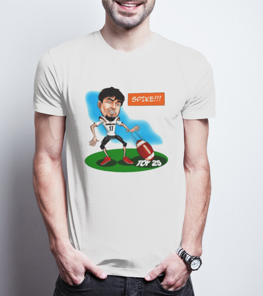 Drew Mestemaker Oklahoma State Football Spike Top 25 Player Caricature T-Shirt