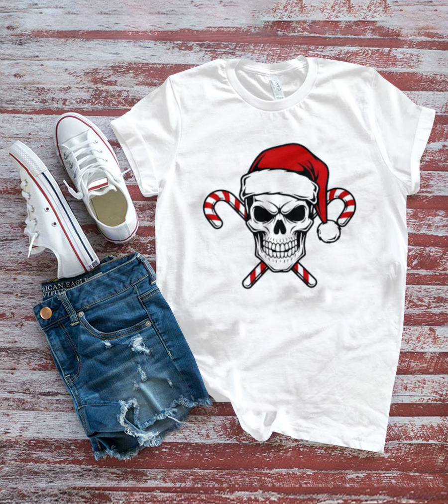 Referee Skullz Santa Skullz Christmas Candy Cane Skull T-Shirt