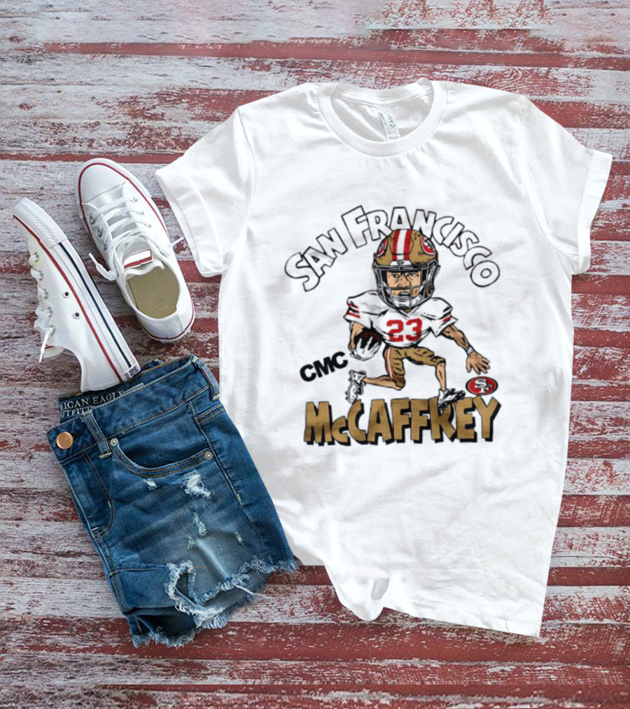 San Francisco 49ers CMC McCaffrey Caricature Football 23 T-Shirt