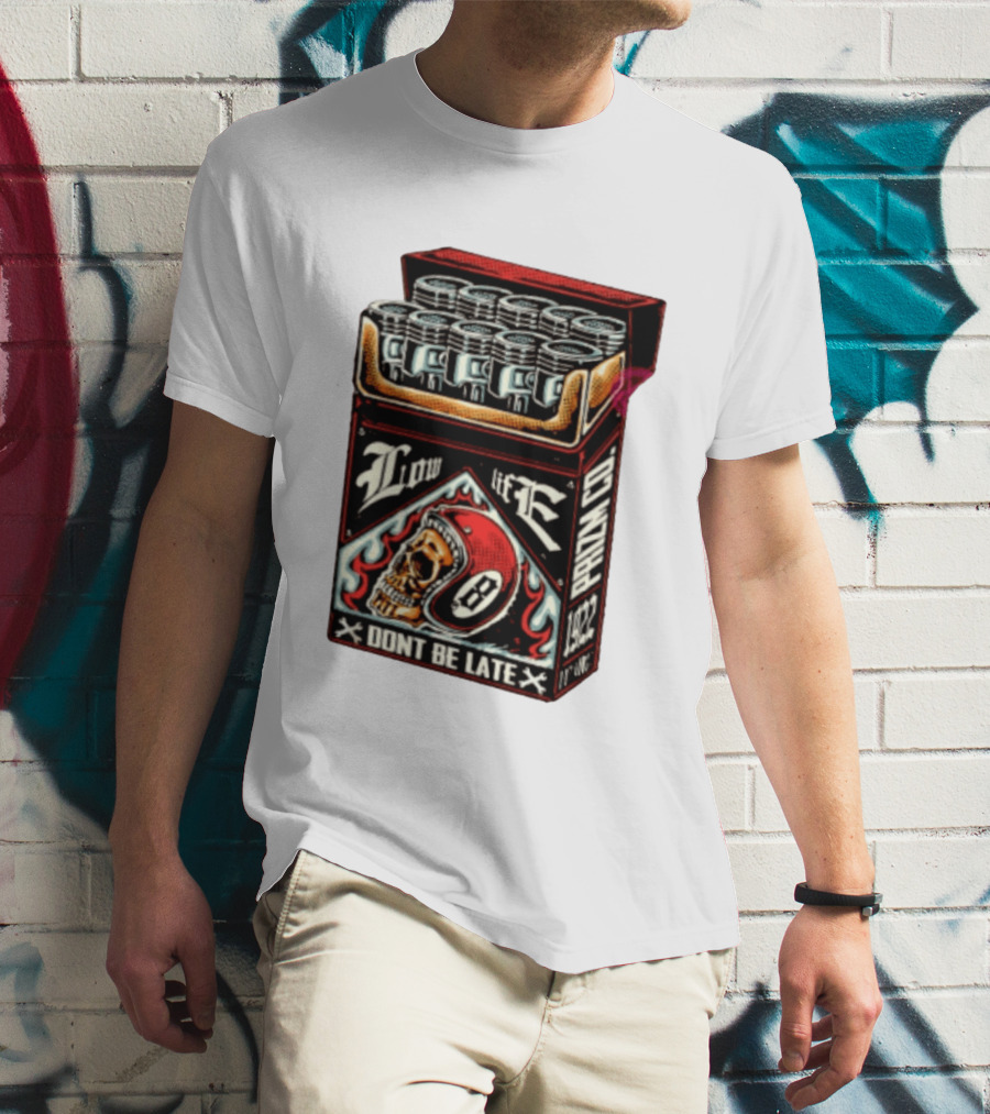 Low Life Prizm Co Don't Be Late Skull Helmet Pistons Pack T-Shirt