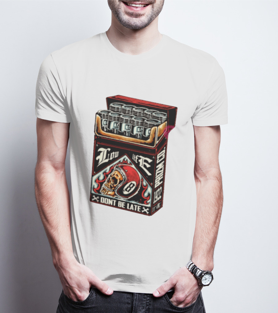 Low Life Prizm Co Don't Be Late Skull Helmet Pistons Pack T-Shirt