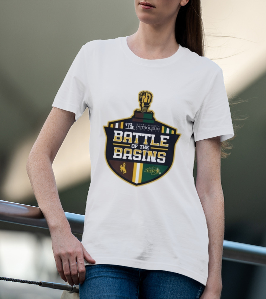 North Dakota Petroleum Council Battle Of The Basins Wyoming Cowboys Vs North Dakota State Bison T-Shirt