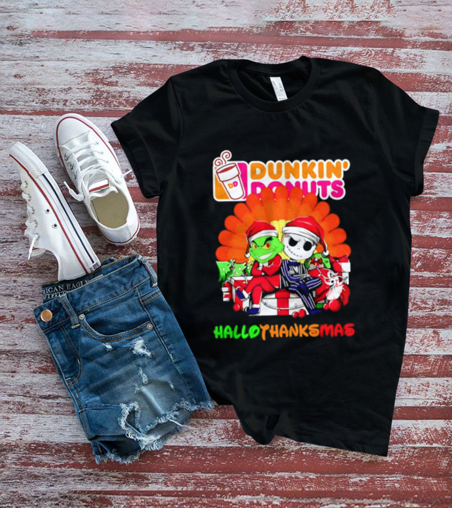 Dunkin' Donuts Grinch Jack Skellington Hallothanksmas 2026 T-Shirt