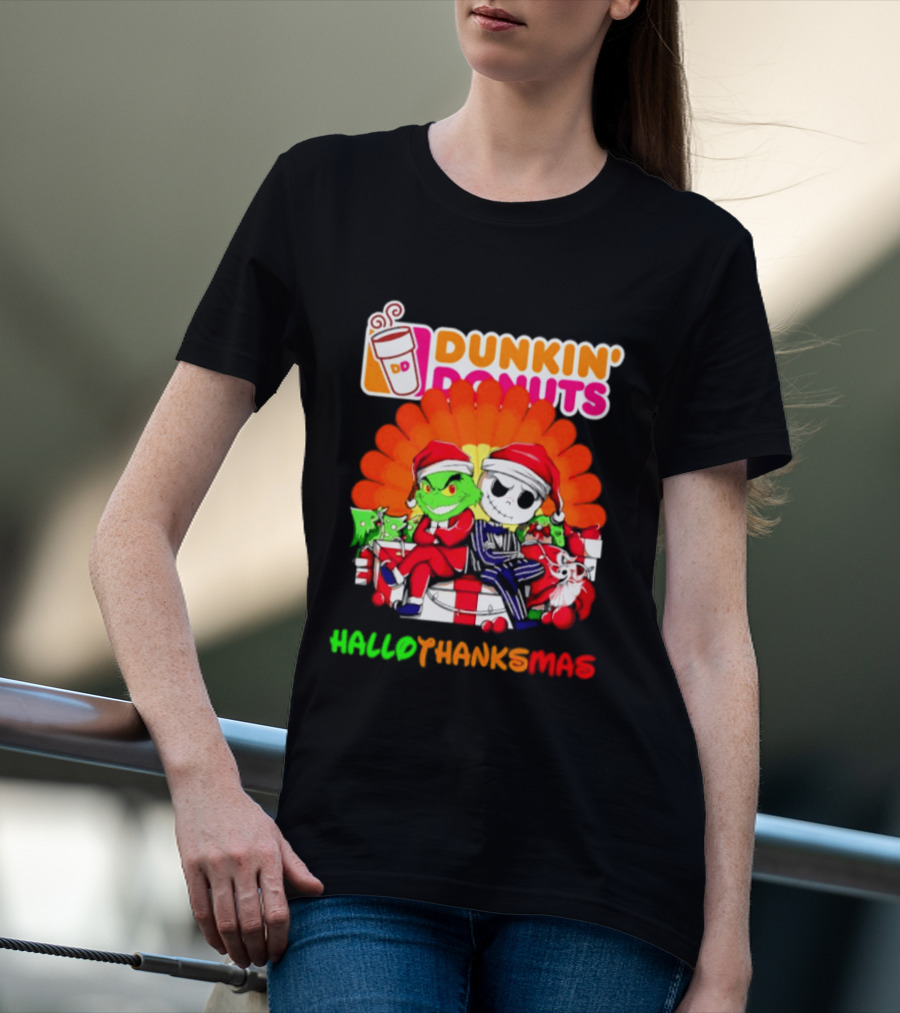 Dunkin' Donuts Grinch Jack Skellington Hallothanksmas 2026 T-Shirt