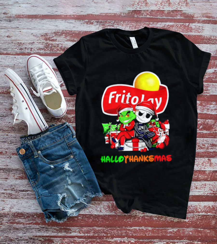 Frito Lay Grinch Jack Skellington Hallothanksmas 2026 Christmas Santa Hats T-Shirt